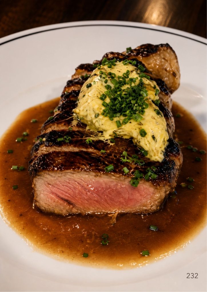 Sliced steak with herb butter at one of the best restaurants in Brisbane