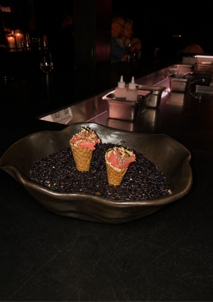Tartare cones on black stones at Honto in Fortitude Valley, Brisbane